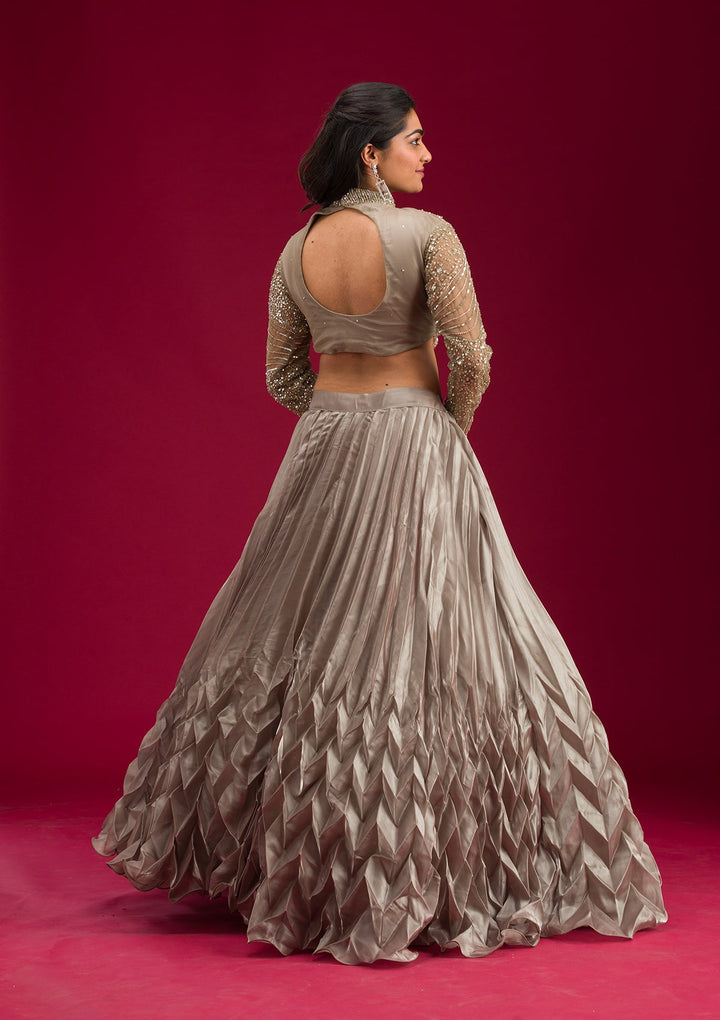 Pista Green Stonework Tissue Readymade Lehenga