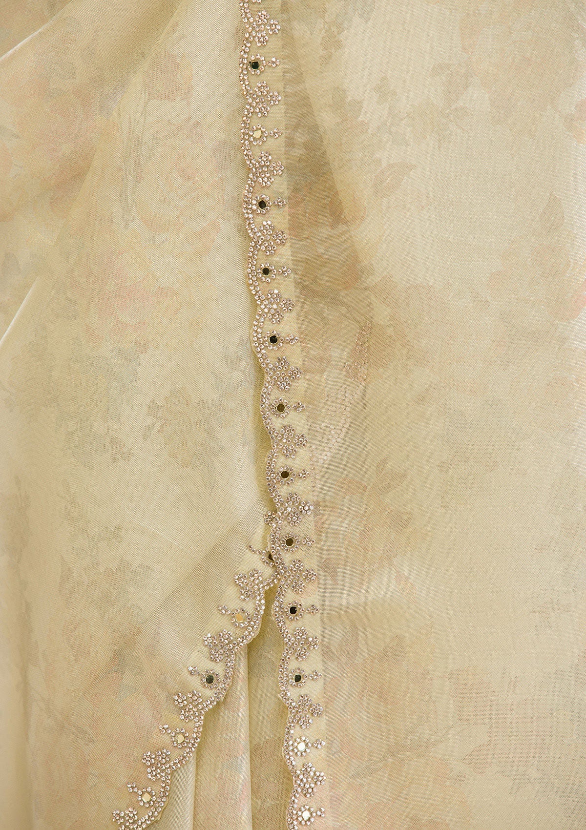 Pista Green Stonework Tissue Saree-Koskii