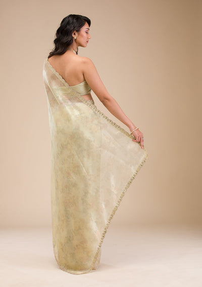 Pista Green Stonework Tissue Saree-Koskii