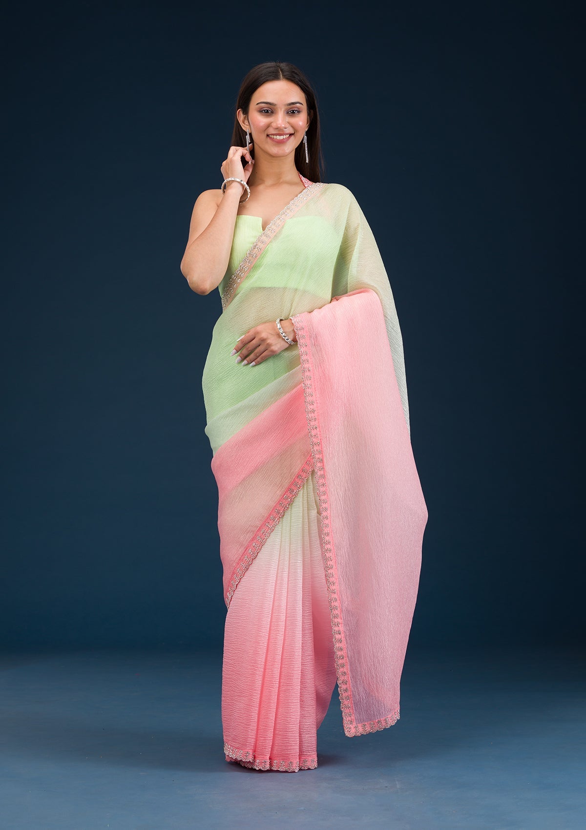 Pista Green Stonework Tissue Saree