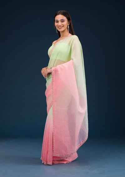 Pista Green Stonework Tissue Saree