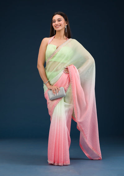 Pista Green Stonework Tissue Saree-Koskii