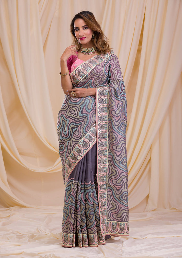 Pista Green Swarovski Chiffon Saree-Koskii