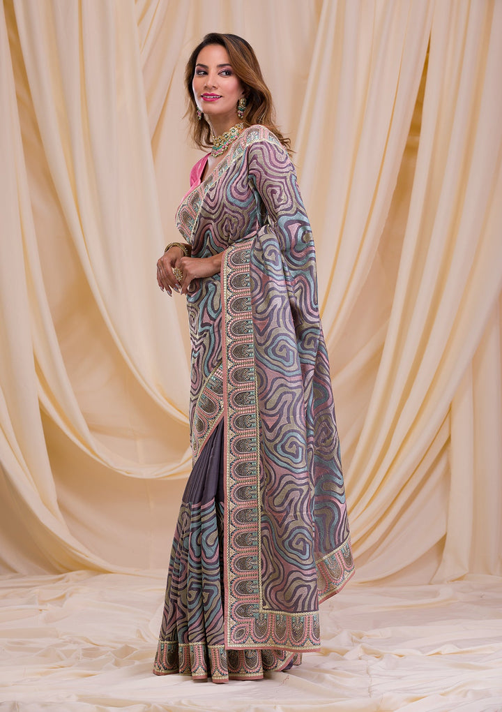 Pista Green Swarovski Chiffon Saree-Koskii
