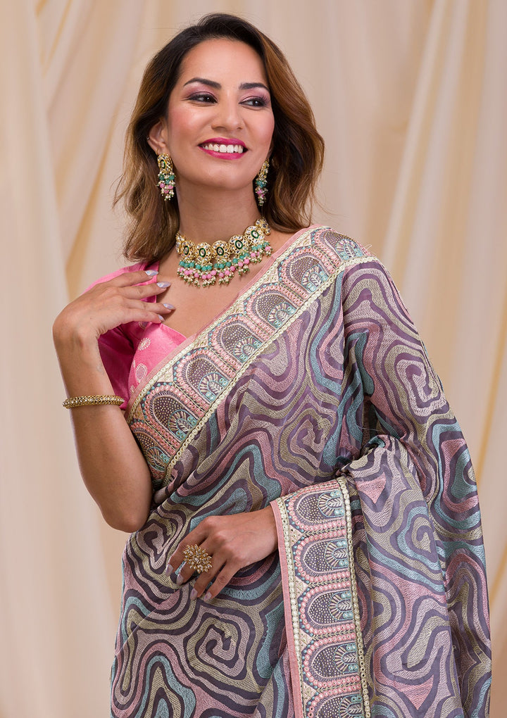 Pista Green Swarovski Chiffon Saree-Koskii