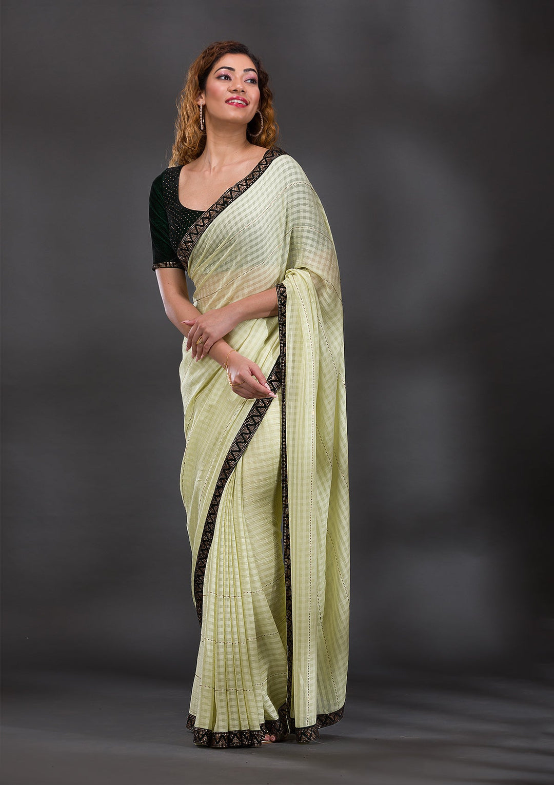 Pista Green Swarovski Georgette Saree-Koskii