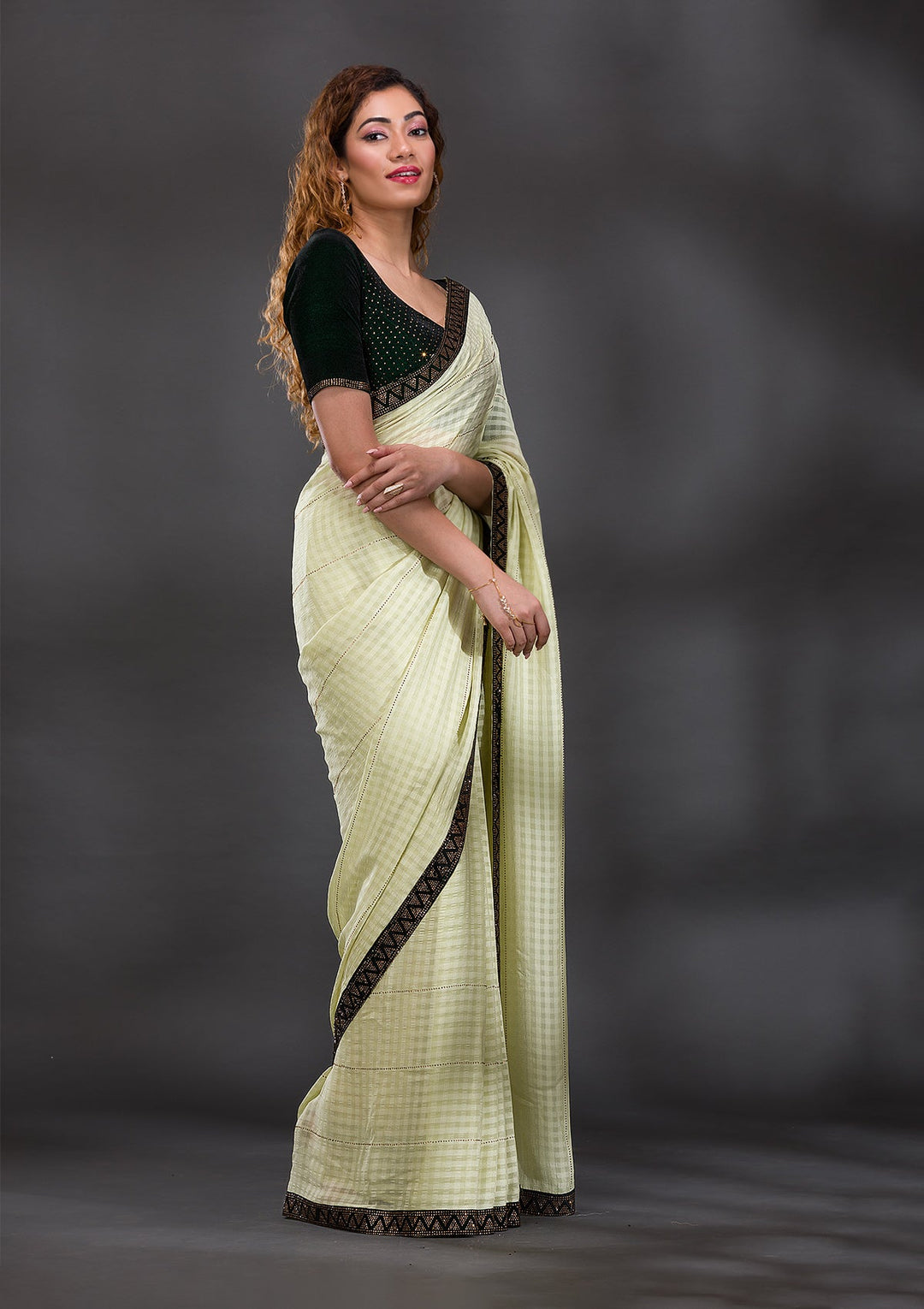 Pista Green Swarovski Georgette Saree-Koskii