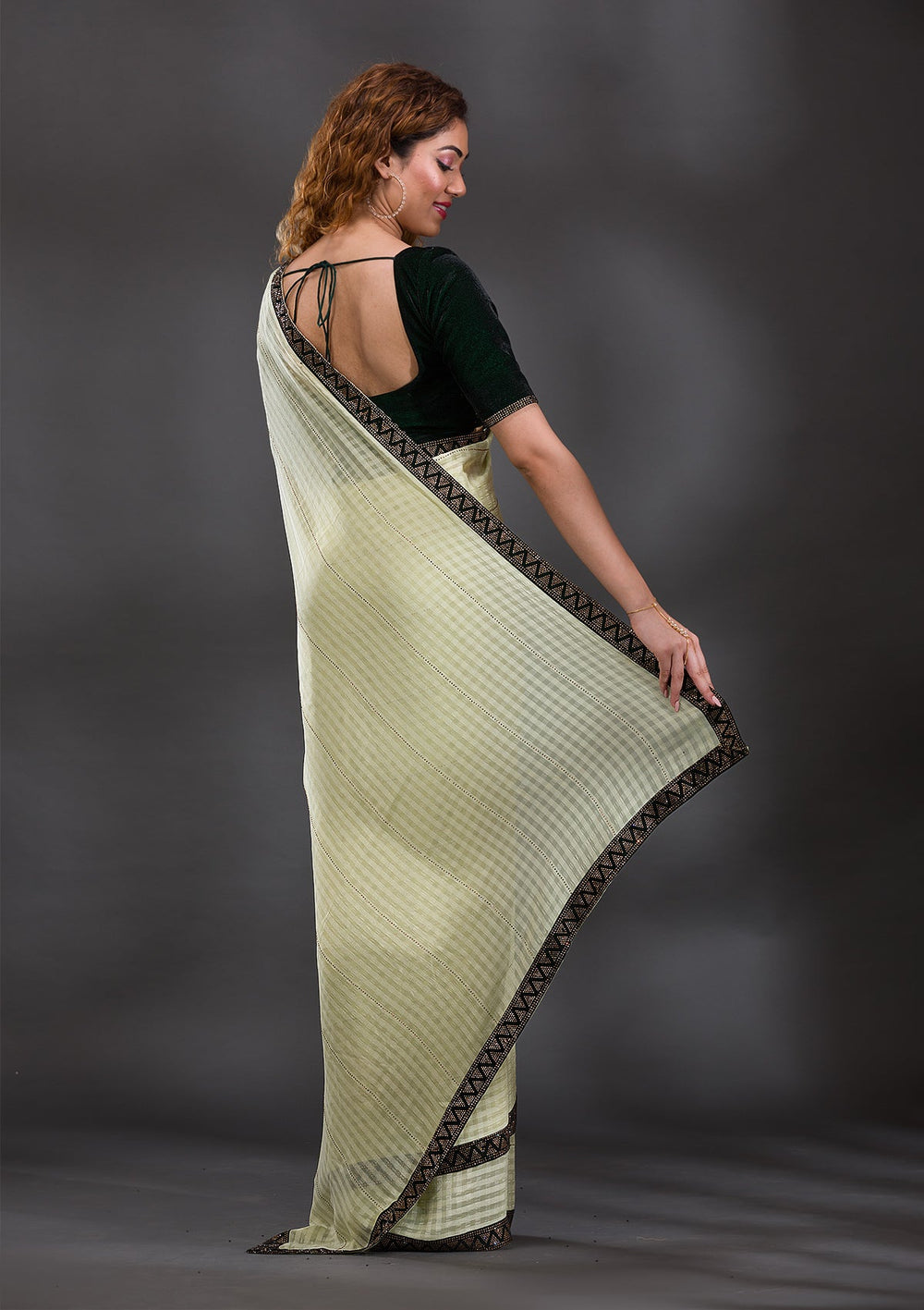 Pista Green Swarovski Georgette Saree-Koskii