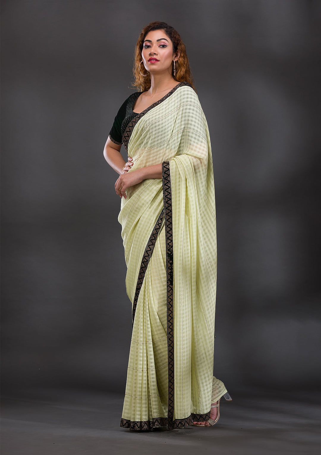 Pista Green Swarovski Georgette Saree-Koskii