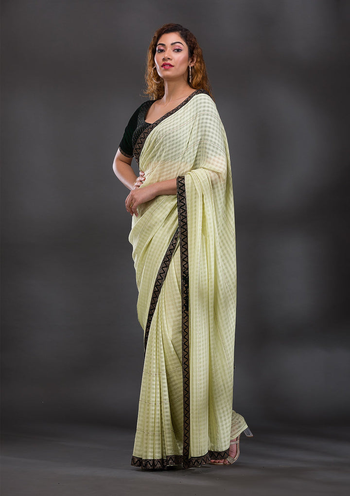 Pista Green Swarovski Georgette Saree-Koskii