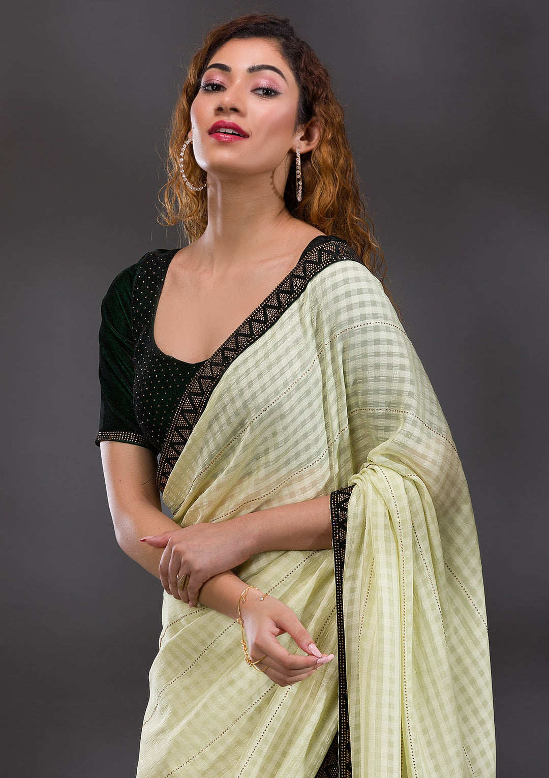 Pista Green Swarovski Georgette Saree-Koskii