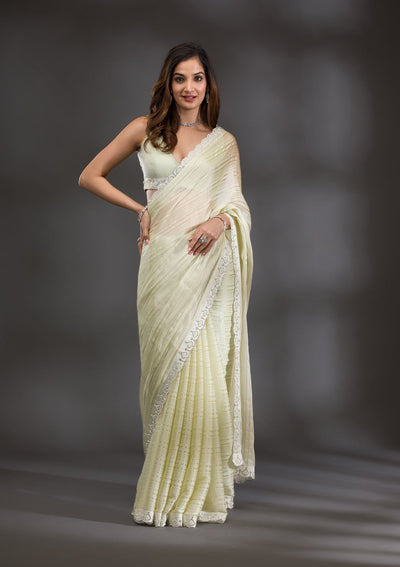 Pista Green Swarovski Georgette Saree-Koskii