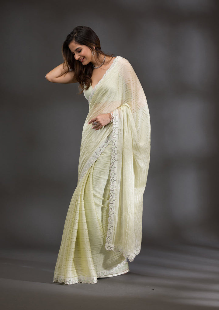 Pista Green Swarovski Georgette Saree-Koskii