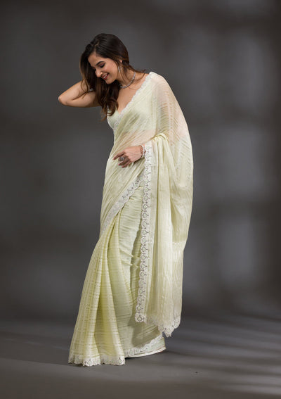 Pista Green Swarovski Georgette Saree-Koskii