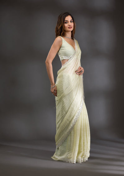 Pista Green Swarovski Georgette Saree-Koskii