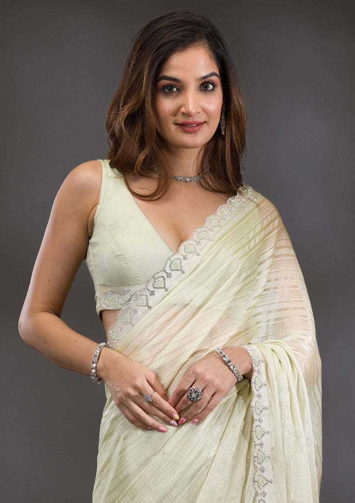 Pista Green Swarovski Georgette Saree-Koskii