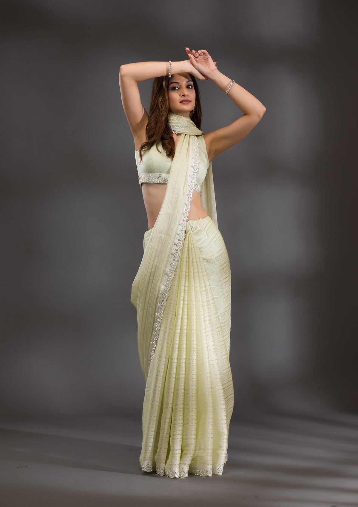 Pista Green Swarovski Georgette Saree-Koskii