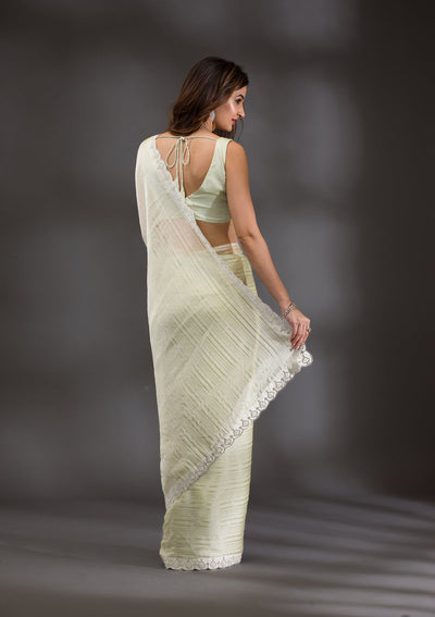 Pista Green Swarovski Georgette Saree-Koskii