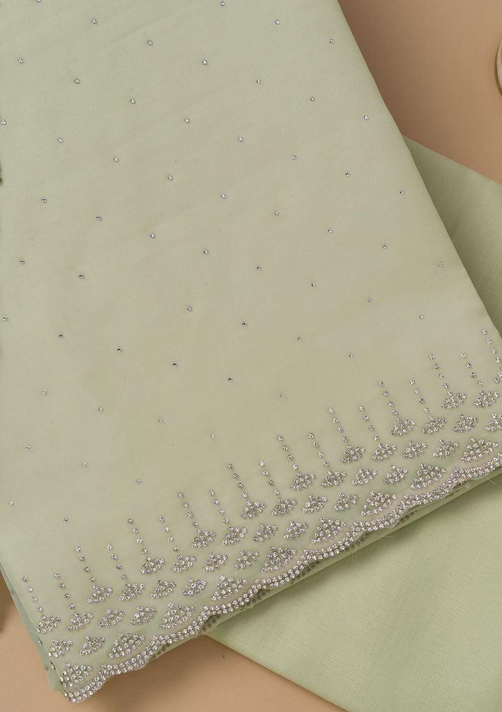 Pista Green Swarovski Organza Unstitched Salwar Suit-Koskii