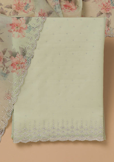 Pista Green Swarovski Organza Unstitched Salwar Suit-Koskii
