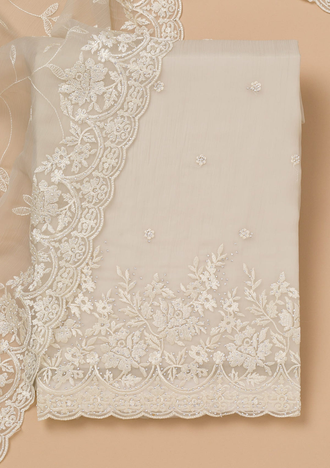 Pista Green Threadwork Chiffon Unstitched Salwar Kameez-Koskii