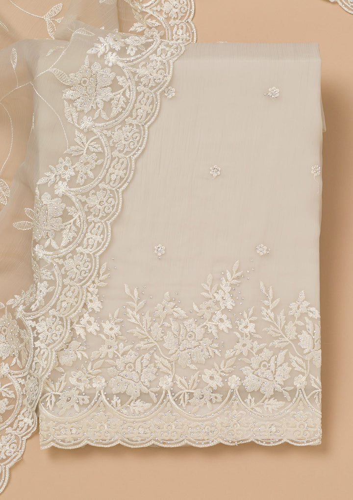 Pista Green Threadwork Chiffon Unstitched Salwar Kameez-Koskii