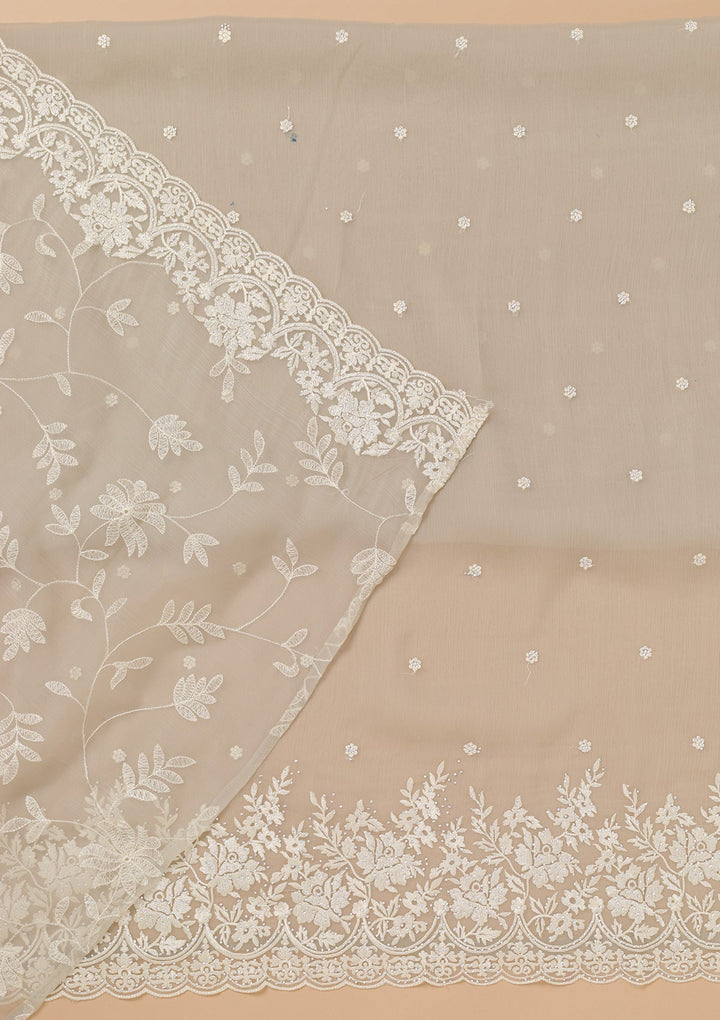 Pista Green Threadwork Chiffon Unstitched Salwar Kameez-Koskii