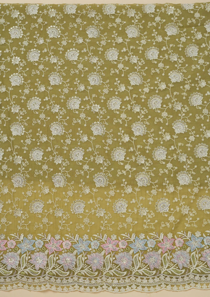 Pista Green Threadwork Chiffon Unstitched Salwar Suit-Koskii