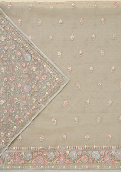 Pista Green Threadwork Chiffon Unstitched Salwar Suit-Koskii