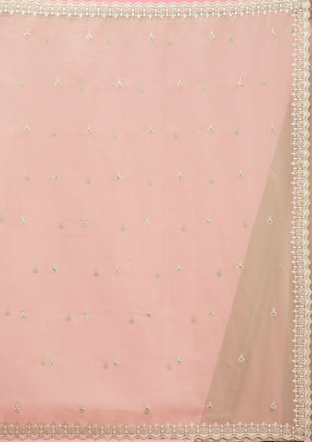 Pista Green Threadwork Chiffon Saree-Koskii