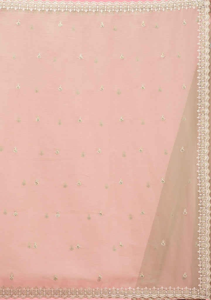 Pista Green Threadwork Chiffon Saree-Koskii