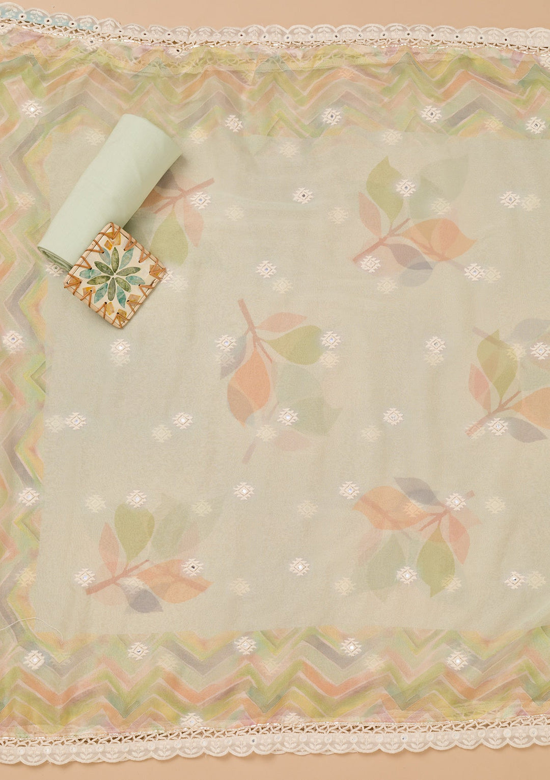 Pista Green Threadwork Cotton Unstitched Salwar Kameez-Koskii