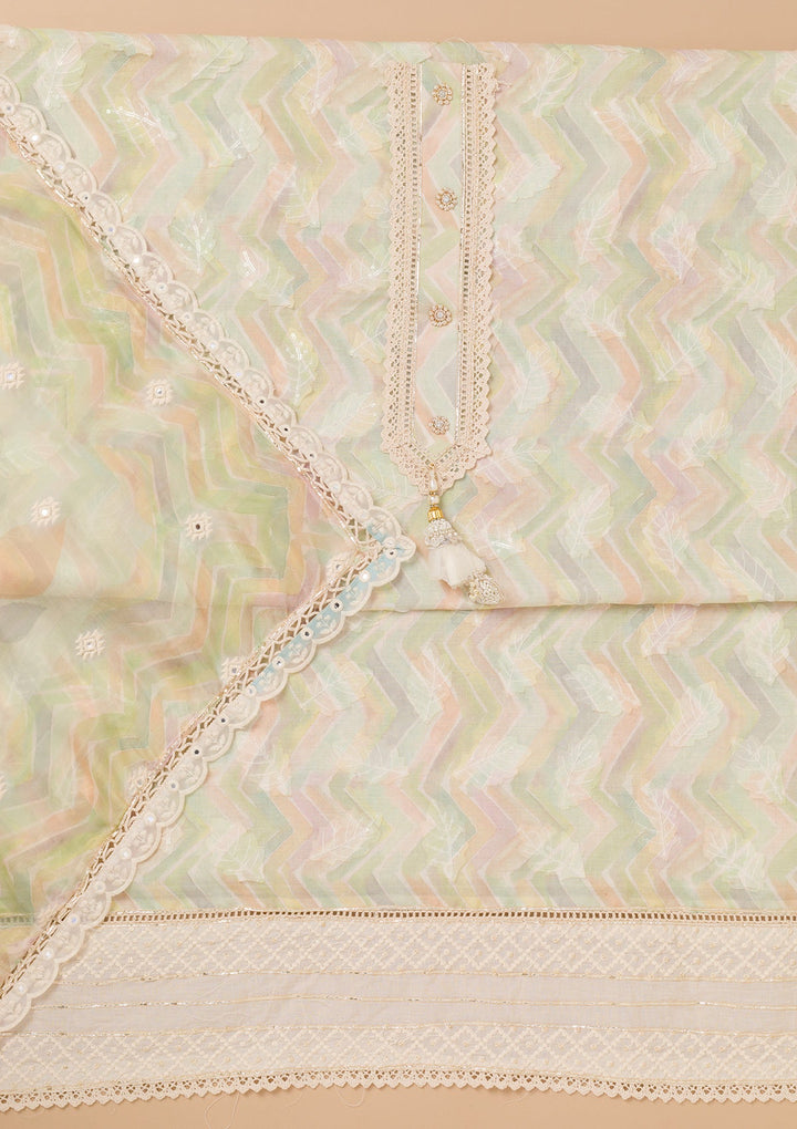 Pista Green Threadwork Cotton Unstitched Salwar Kameez-Koskii