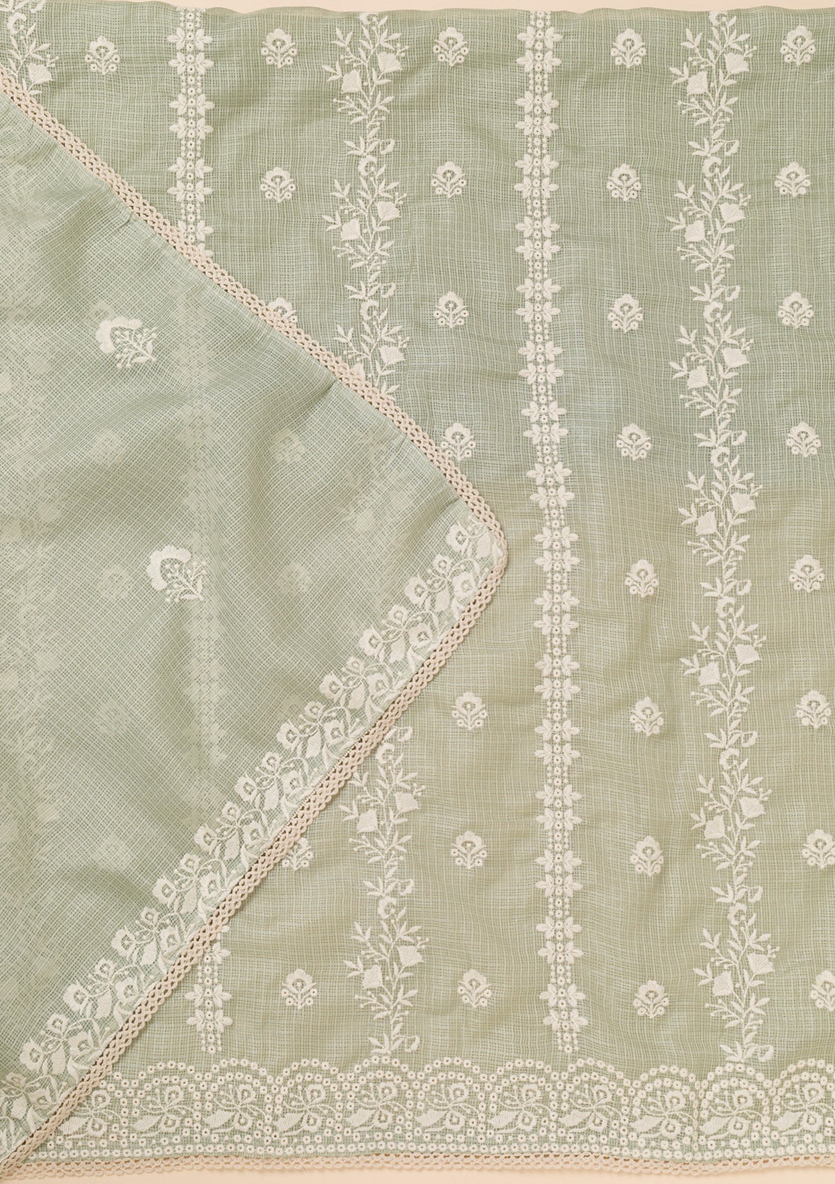 Pista Green Threadwork Cotton Blend Unstitched Salwar Suit-Koskii