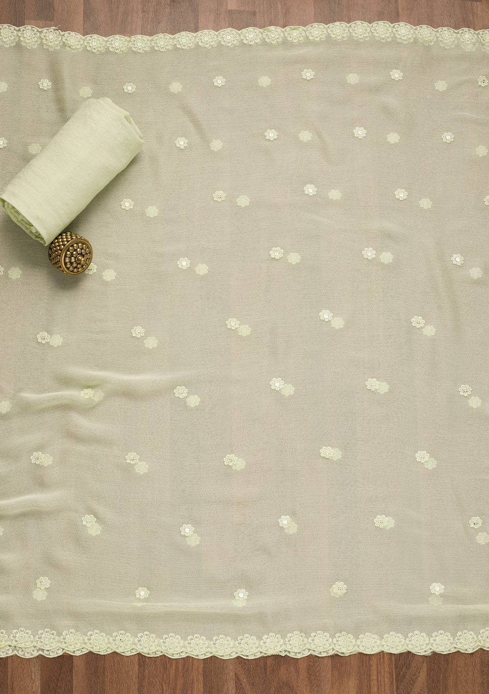 Pista Green Threadwork Georgette Unstitched Salwar Suit-Koskii