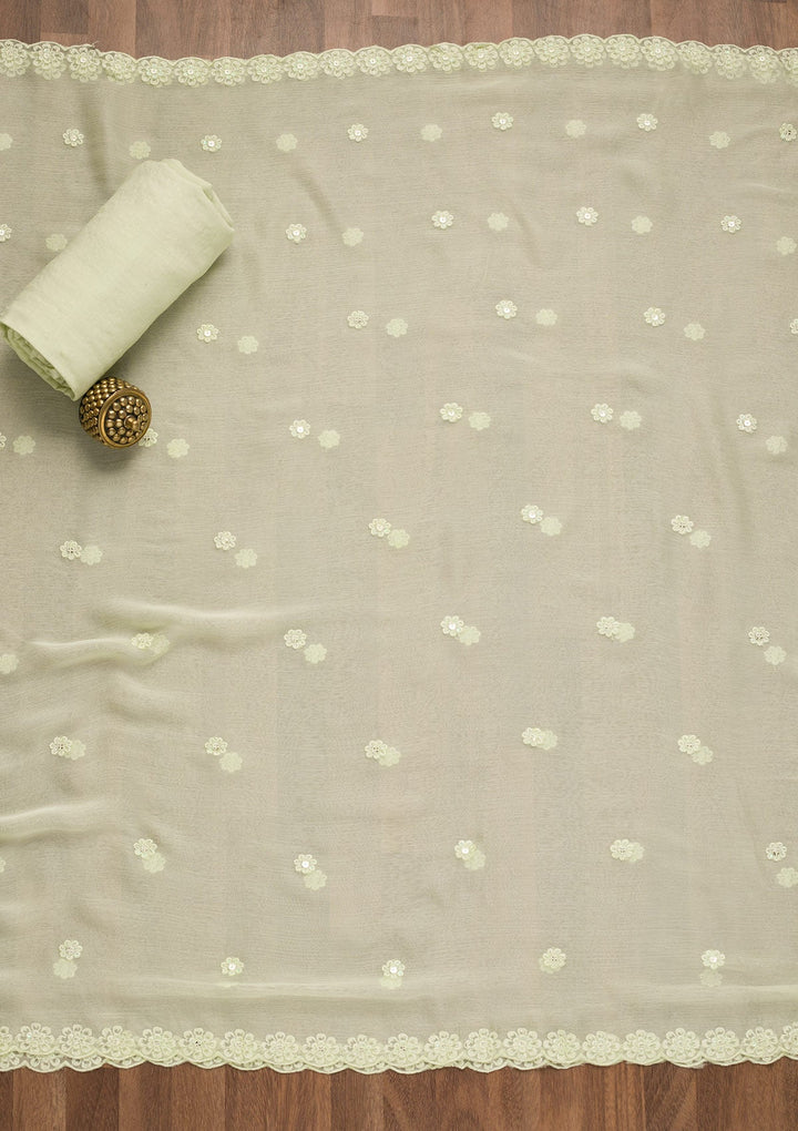 Pista Green Threadwork Georgette Unstitched Salwar Suit-Koskii