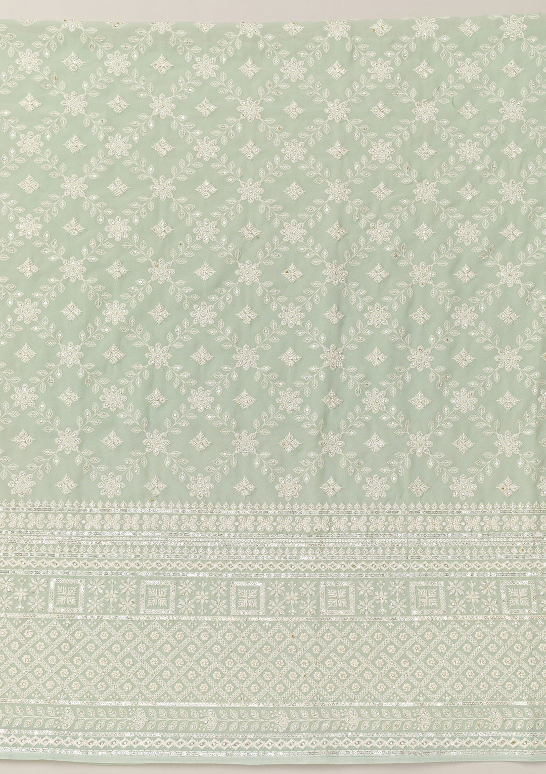 Pista Green Threadwork Georgette Unstitched Salwar Suit-Koskii