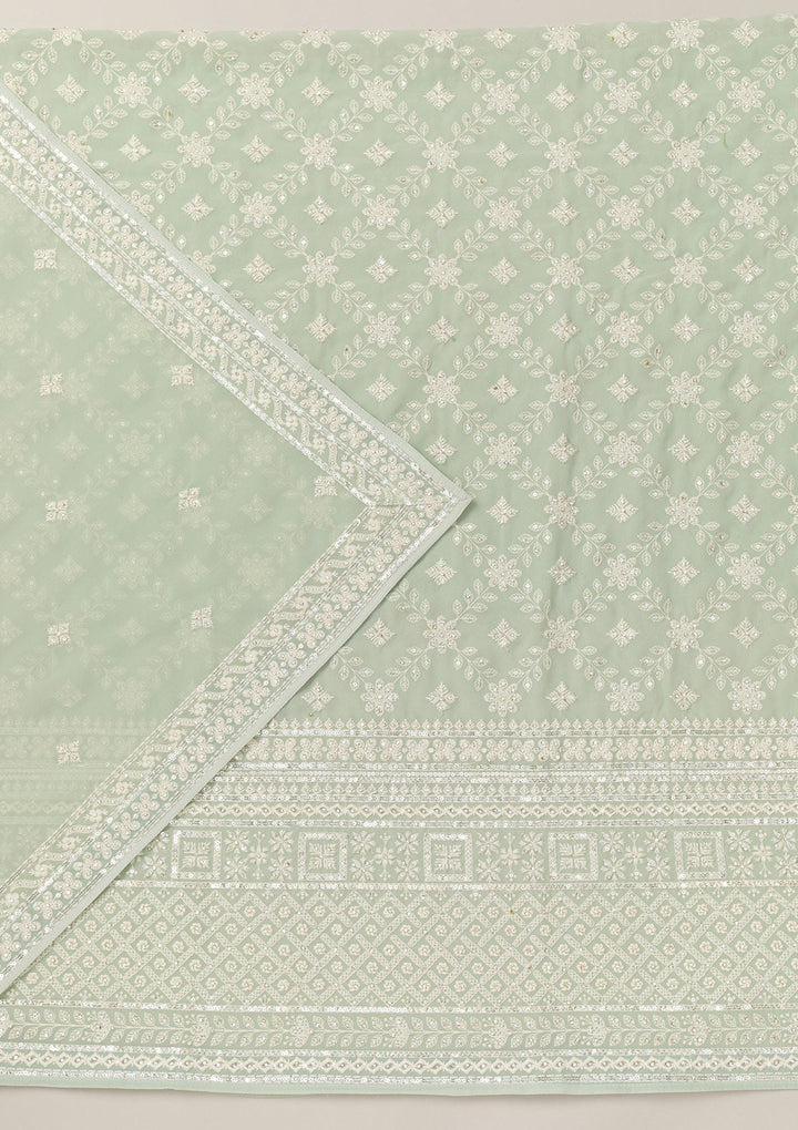Pista Green Threadwork Georgette Unstitched Salwar Suit-Koskii