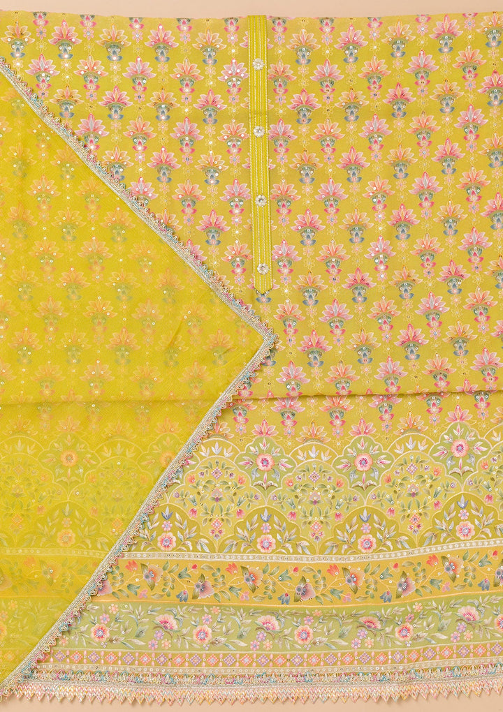 Pista Green Threadwork Georgette Unstitched Salwar Suit-Koskii