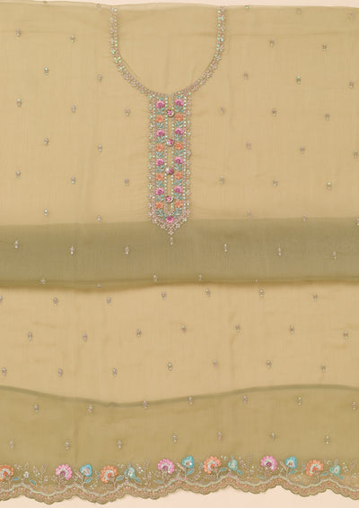 Pista Green Threadwork Georgette Unstitched Salwar Suit-Koskii