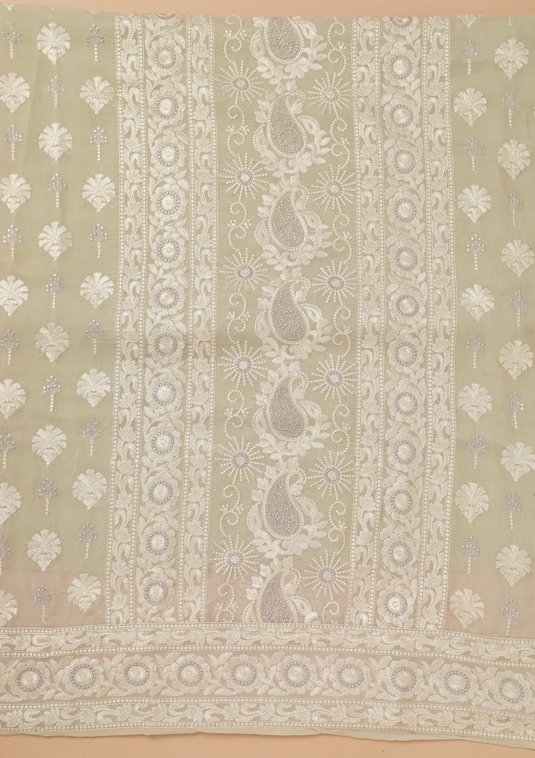 Pista Green Threadwork Georgette Unstitched Salwar Suit-Koskii