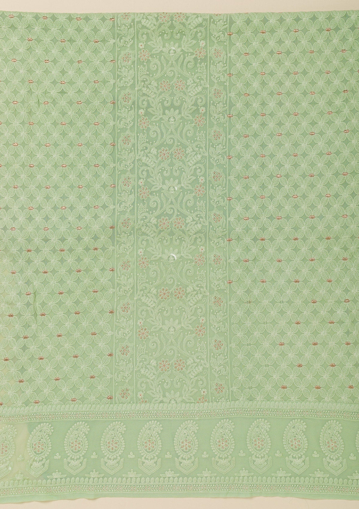 Pista Green Threadwork Georgette Unstitched Salwar Suit-Koskii