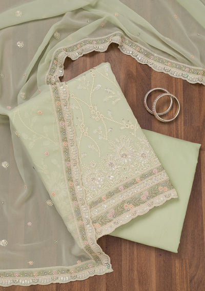 Pista Green Sequins Georgette Unstitched Salwar Suit-Koskii
