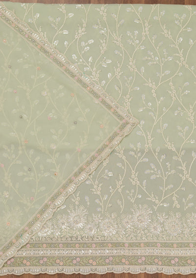 Pista Green Sequins Georgette Unstitched Salwar Suit-Koskii
