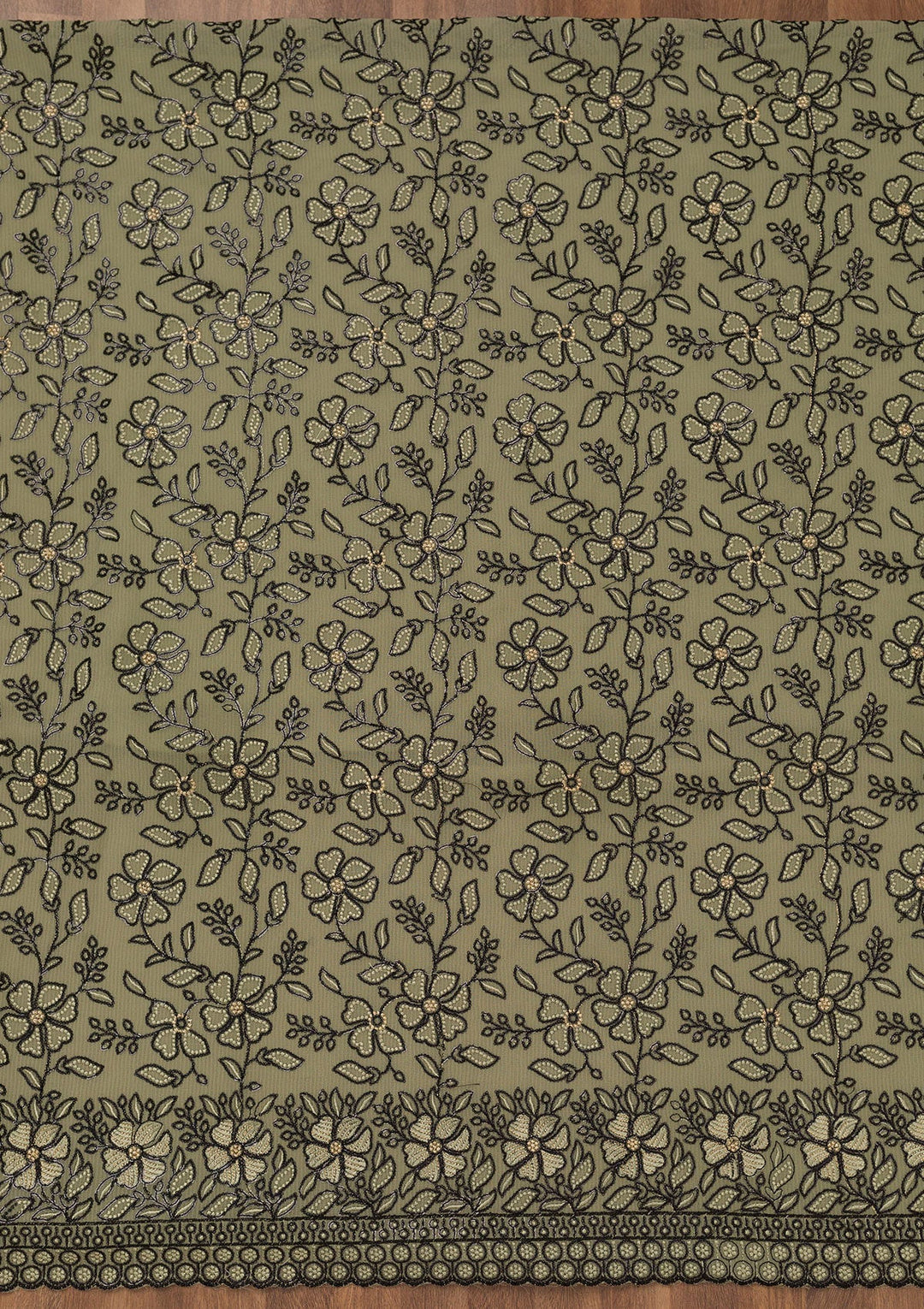 Pista Green Threadwork Georgette Unstitched Salwar Suit-Koskii