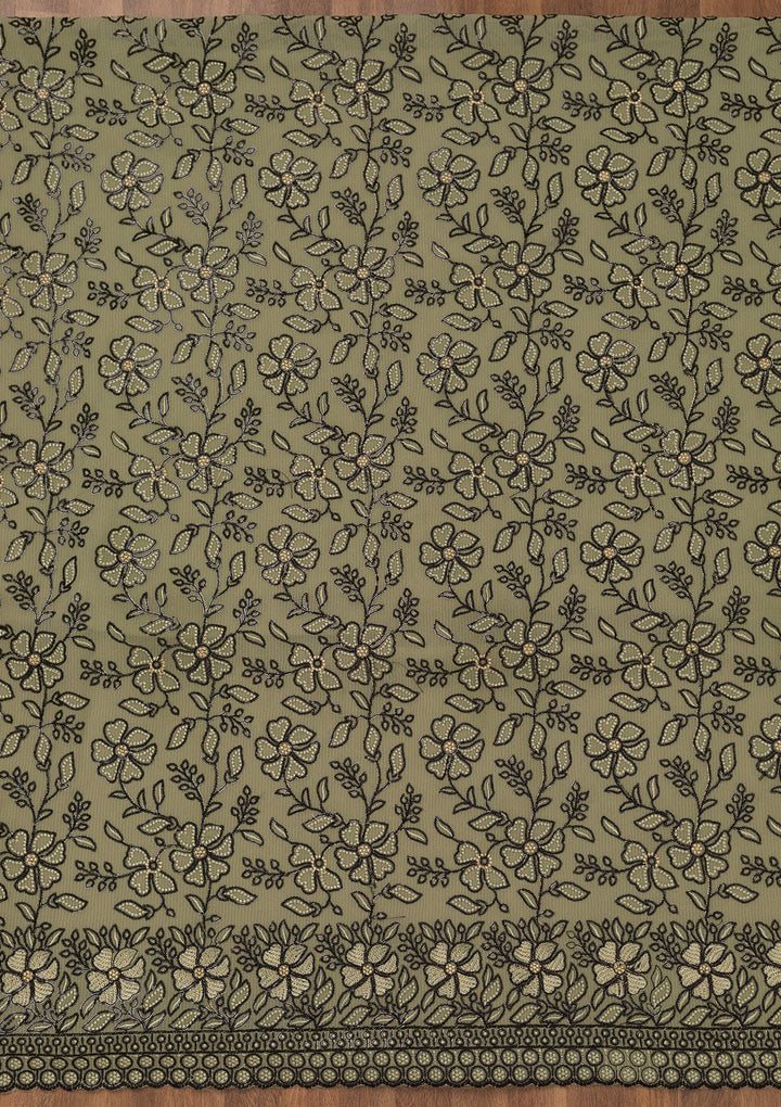 Pista Green Threadwork Georgette Unstitched Salwar Suit-Koskii