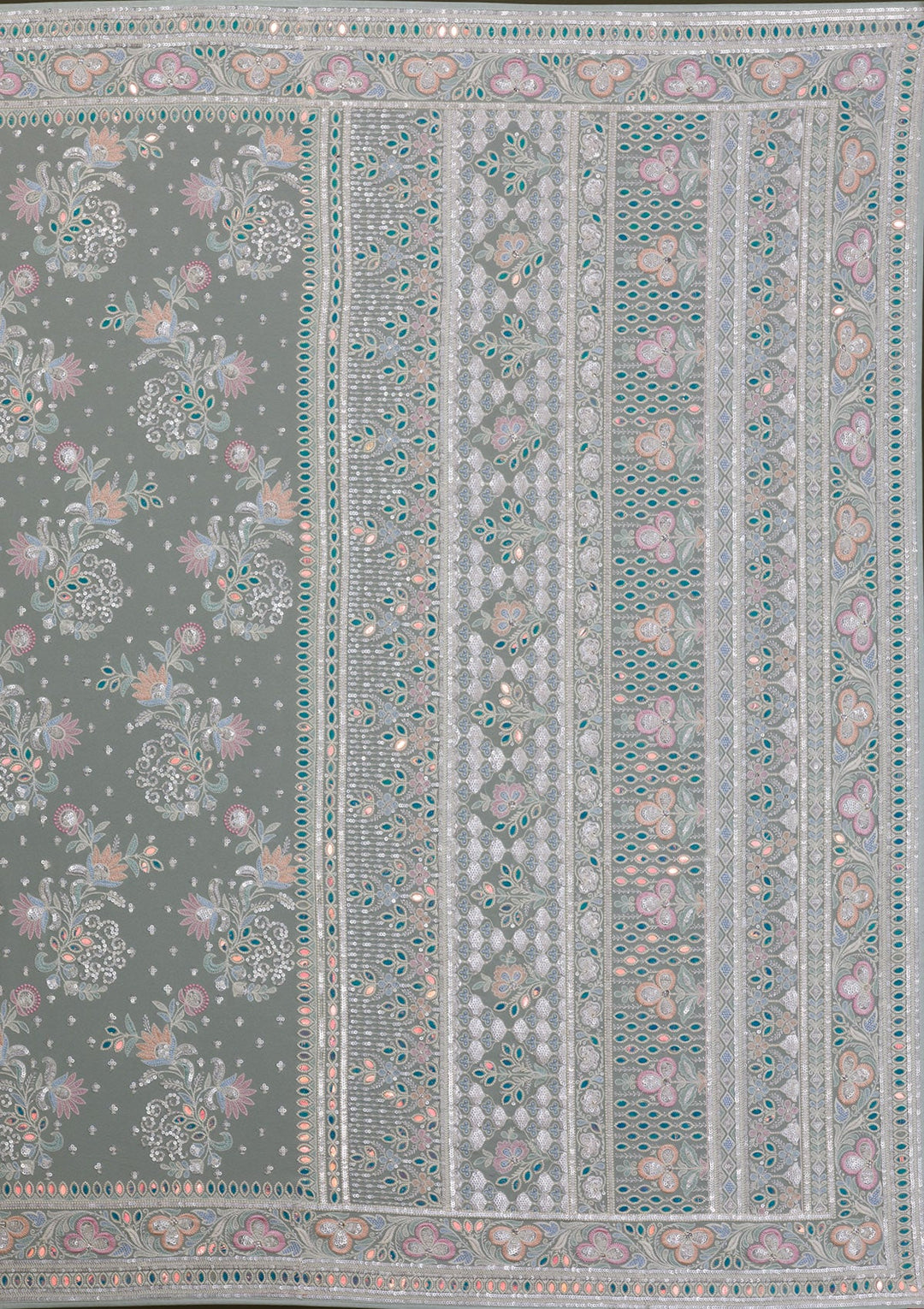 Pista Green Threadwork Georgette Saree-Koskii