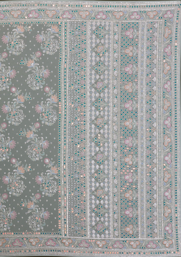 Pista Green Threadwork Georgette Saree-Koskii