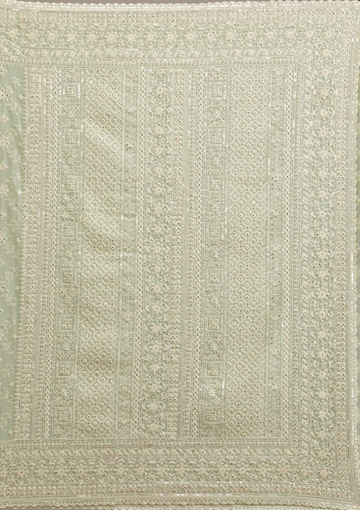Pista Green Threadwork Georgette Saree-Koskii