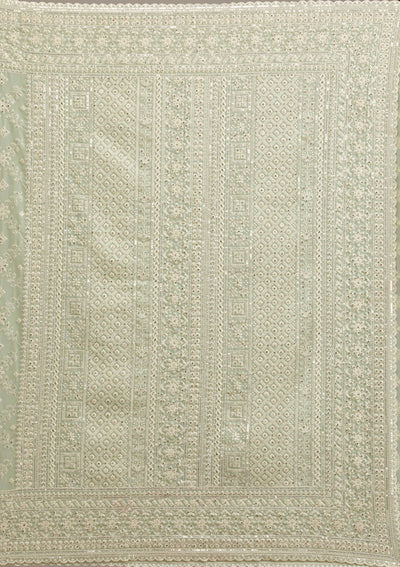 Pista Green Threadwork Georgette Saree-Koskii